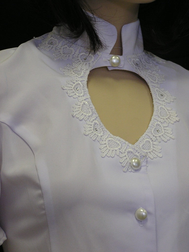 Heart Neck Short Sleeve Bridal Blouse, White