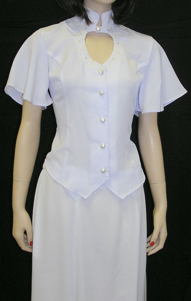 Heart Neck Short Sleeve Bridal Blouse, White