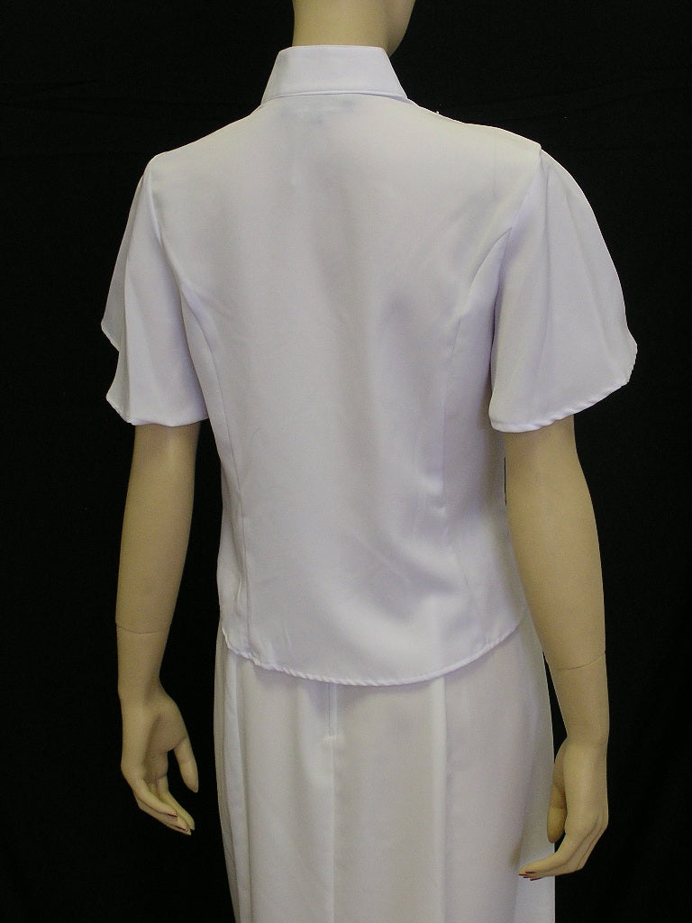 Heart Neck Short Sleeve Bridal Blouse, White