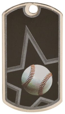 2 inch Black-Silver Baseball Star Dog Tag