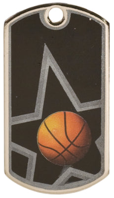 2 inch Black-Silver Basketball Star Dog Tag