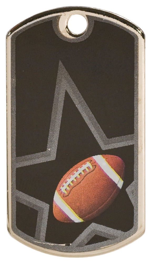 2 inch Black-Silver Football Star Dog Tag