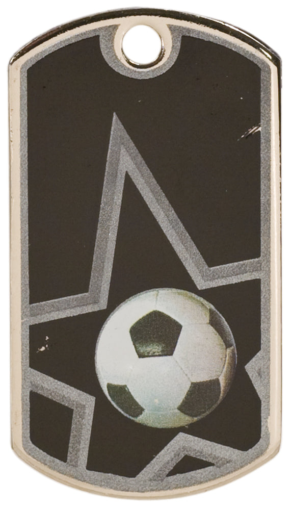 2 inch Black-Silver Soccer Star Dog Tag