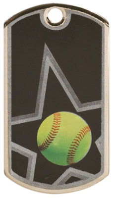 2 inch Black-Silver Softball Star Dog Tag