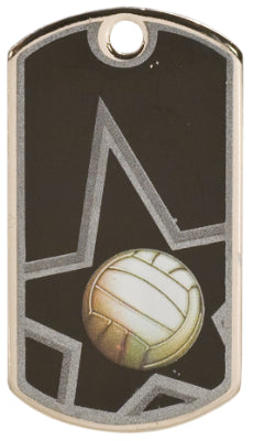 2 inch Black-Silver Volleyball Star Dog Tag