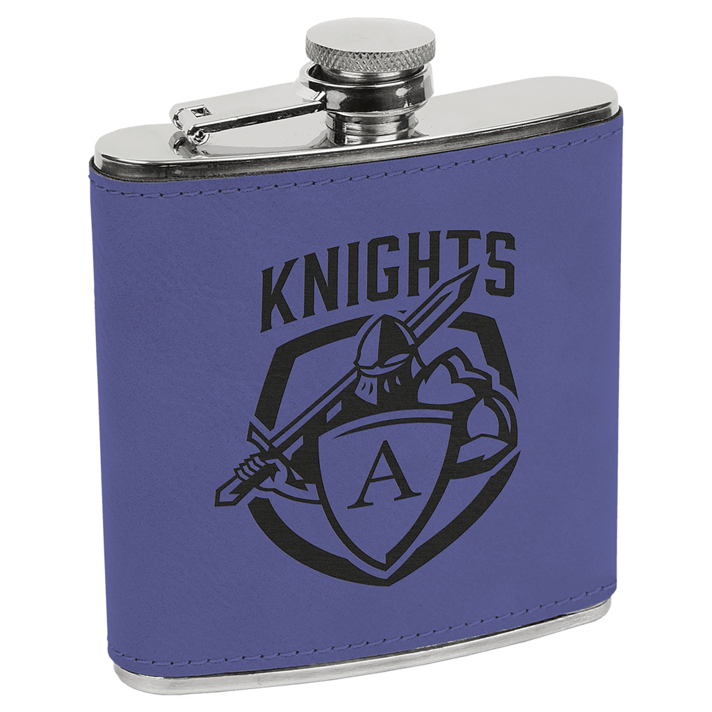 Purple/Black 6 oz. Laserable Leatherette Stainless Steel Flask