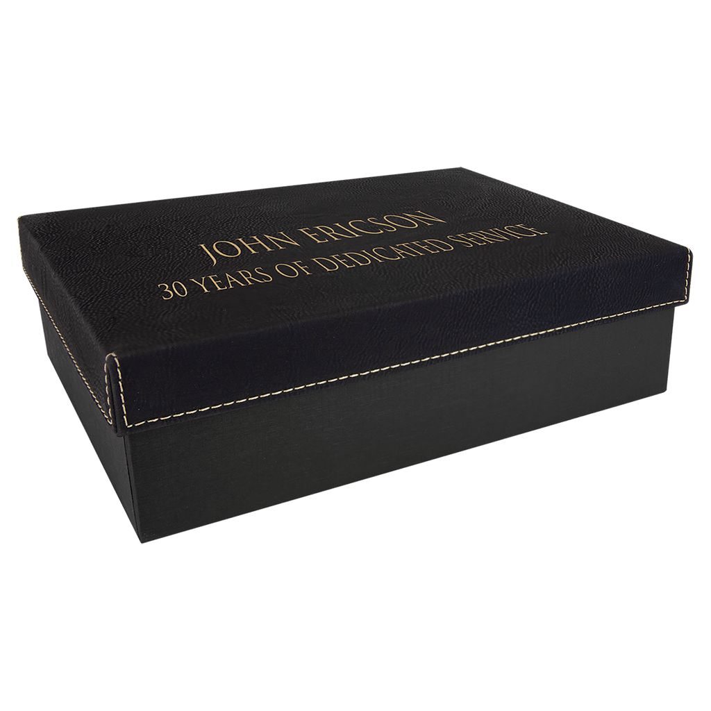 Black/Gold 9 7/8" x 7 1/8" Gift Box with Laserable Leatherette Lid