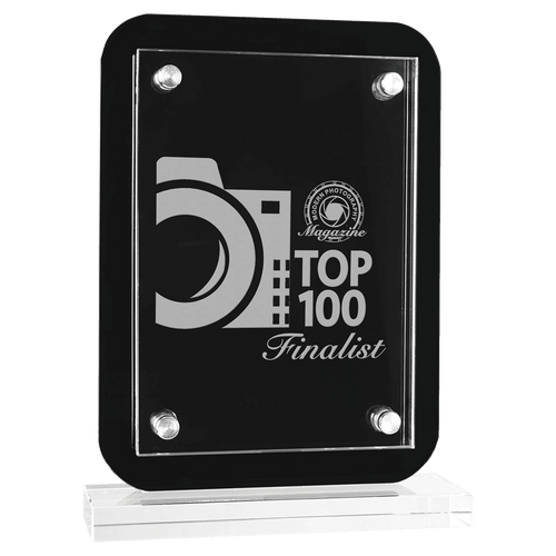 6 1/2" x 8 3/4" Black Floating Glass Standup Plaque
