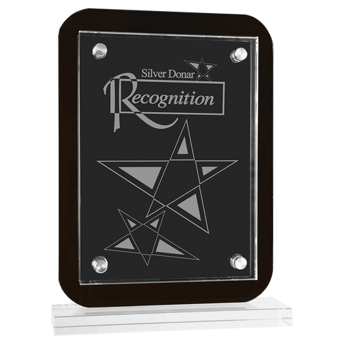 7 1/2" x 10" Black Floating Glass Standup Plaque