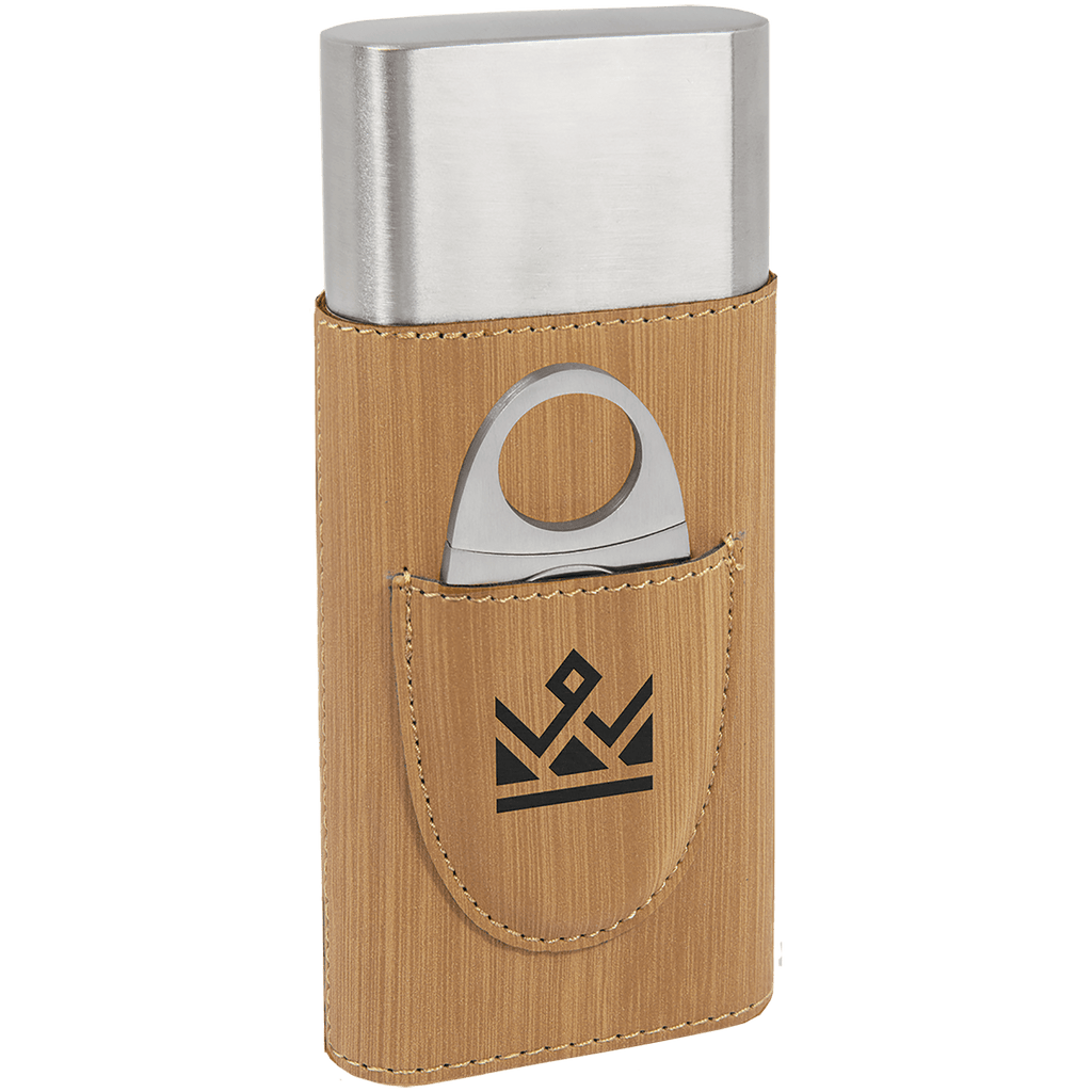 Bamboo Laserable Leatherette Cigar Case with Cutter