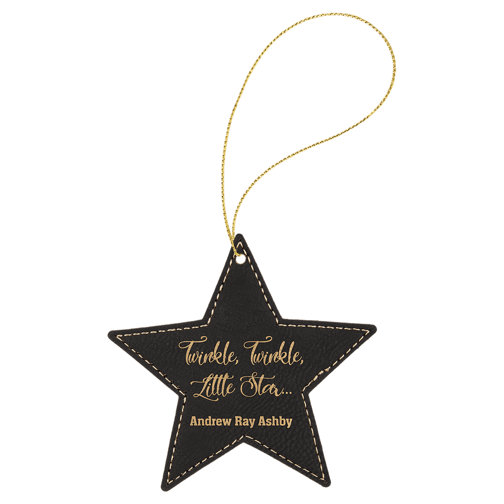 Black/Gold Gold Laserable Leatherette Star Ornament with String
