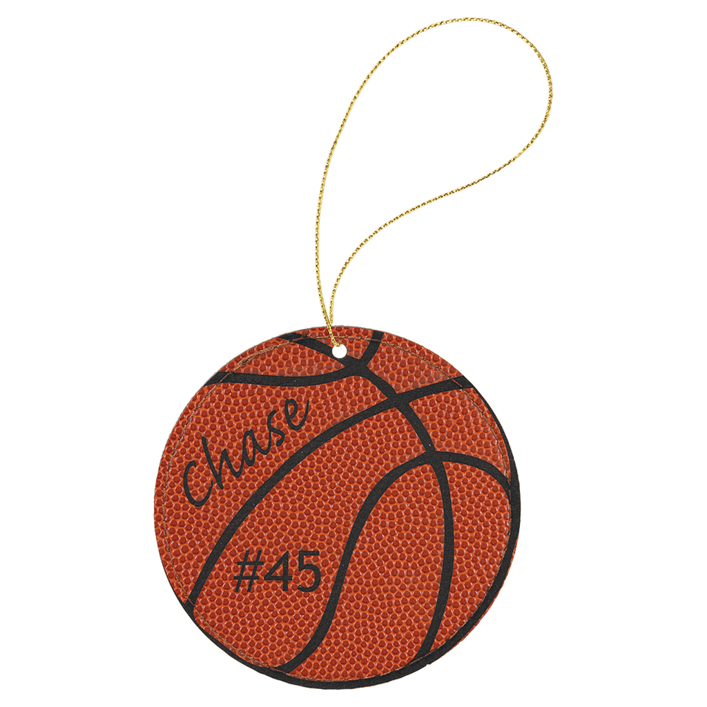 Basketball Gold Laserable Leatherette Round Ornament with String