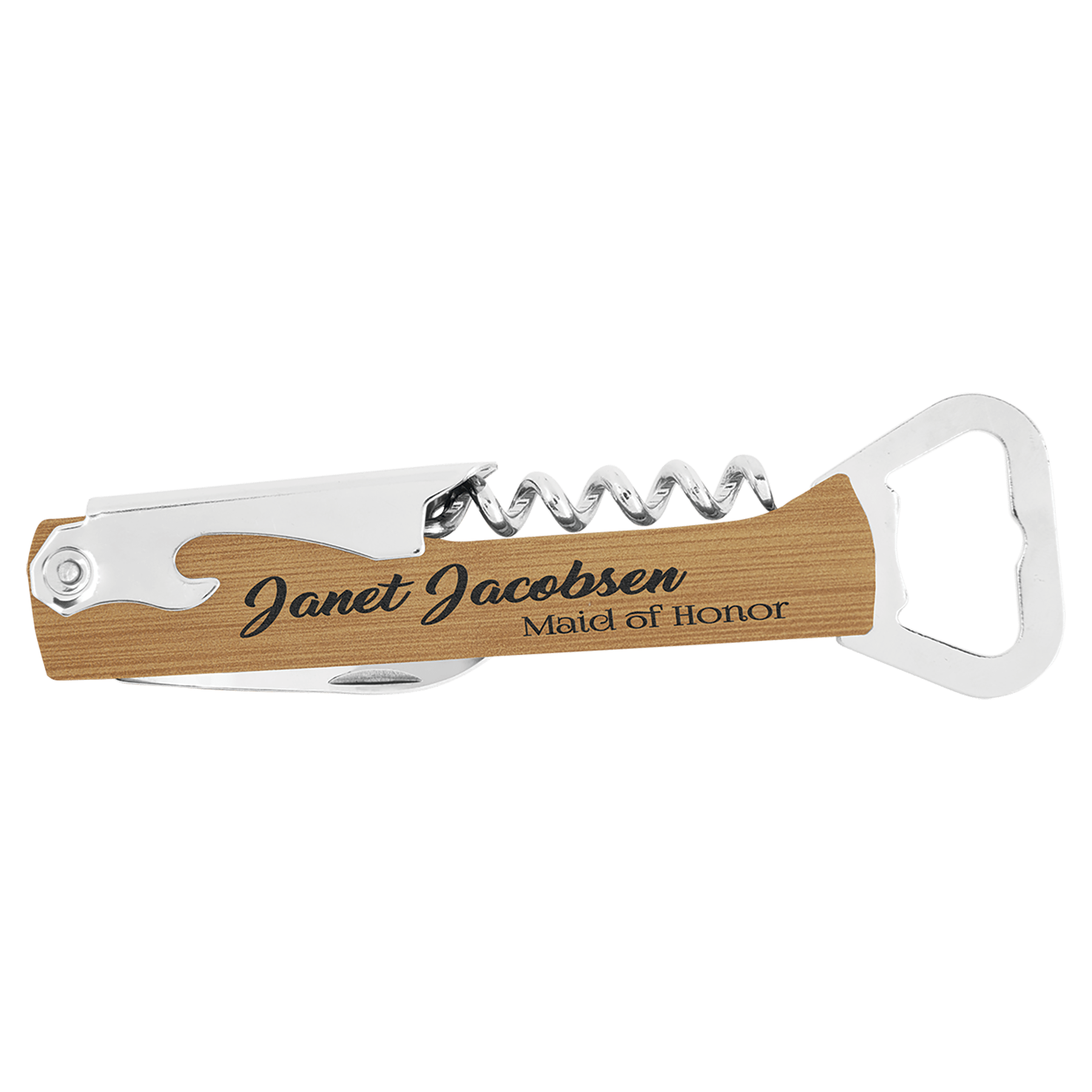 Bamboo Laserable Leatherette Wine Bottle Opener
