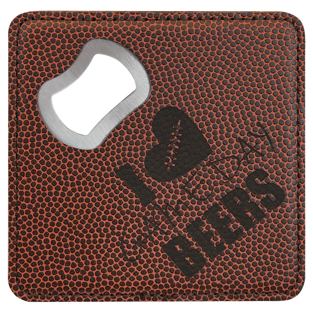Football 3 4" x 4" Square Laserable Leatherette 6-Coaster Set