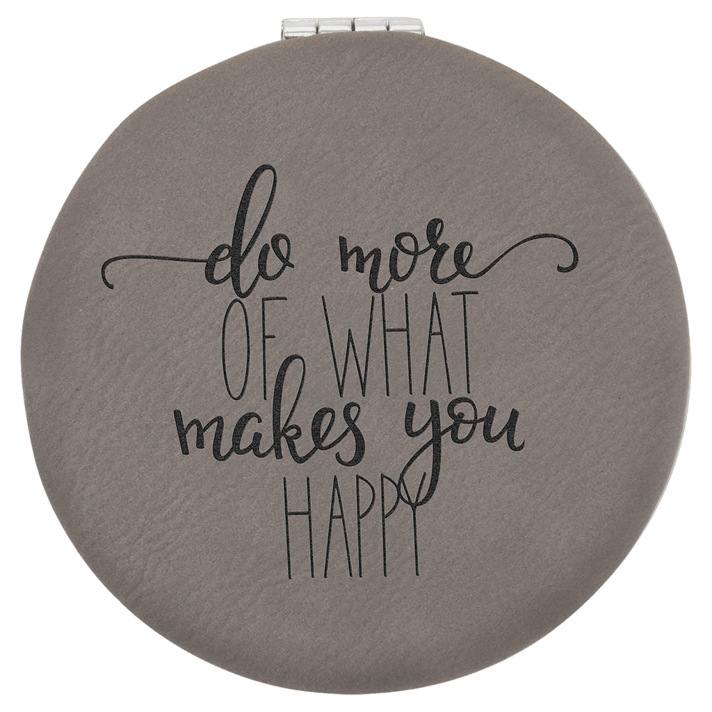Gray 2 1/2" Laserable Leatherette Compact Mirror