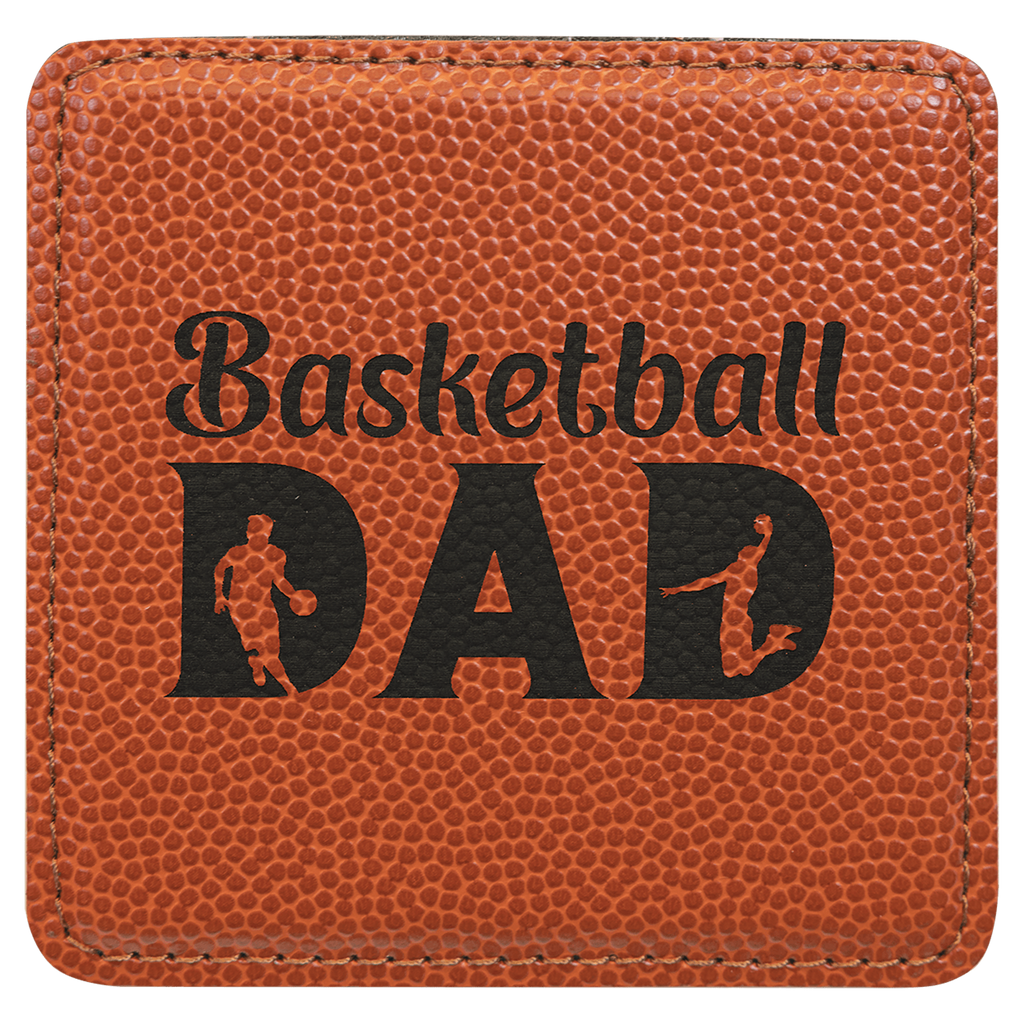 Basketball 2 4" x 4" Square Laserable Leatherette 6-Coaster Set