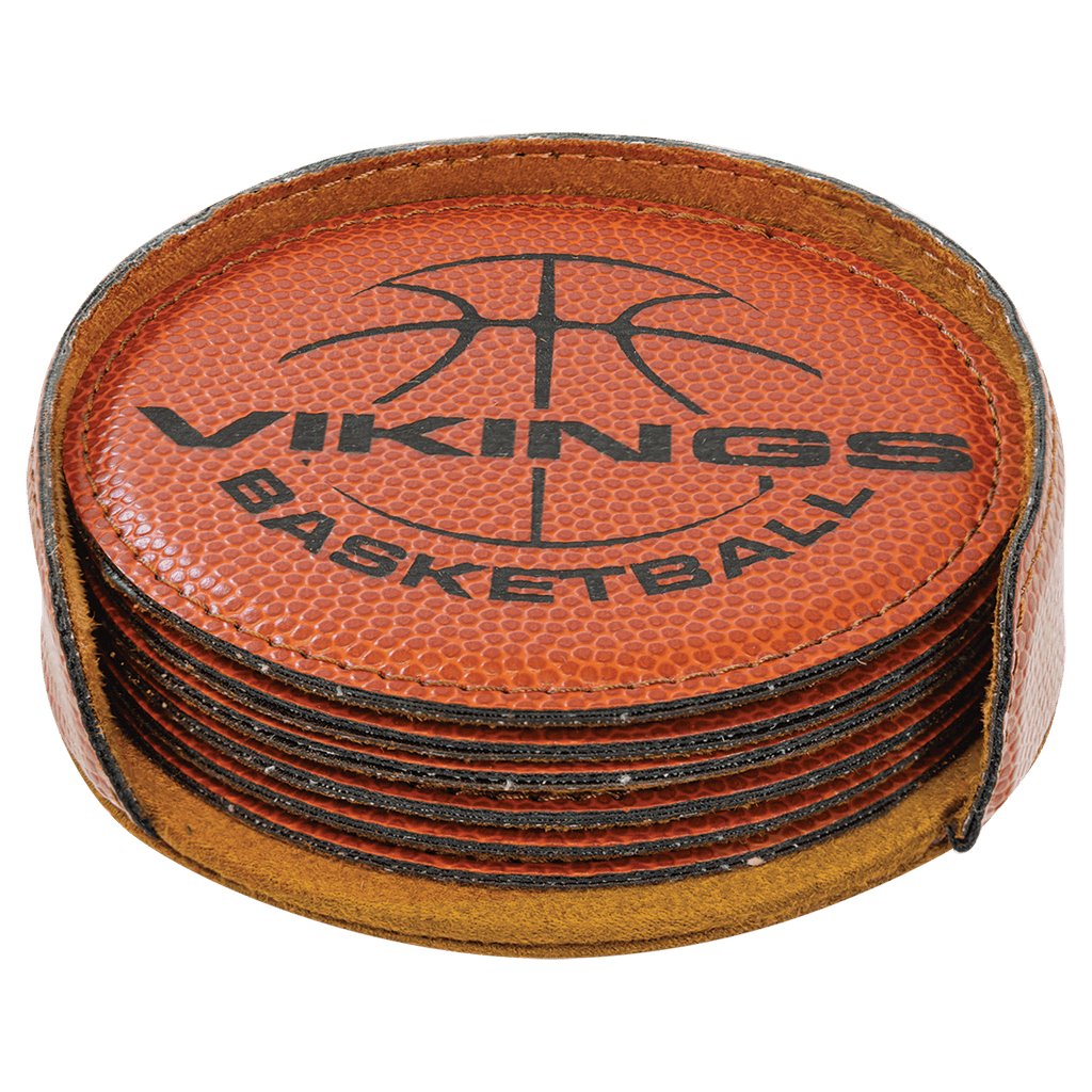 Basketball 2 4" Round Laserable Leatherette 6-Coaster Set