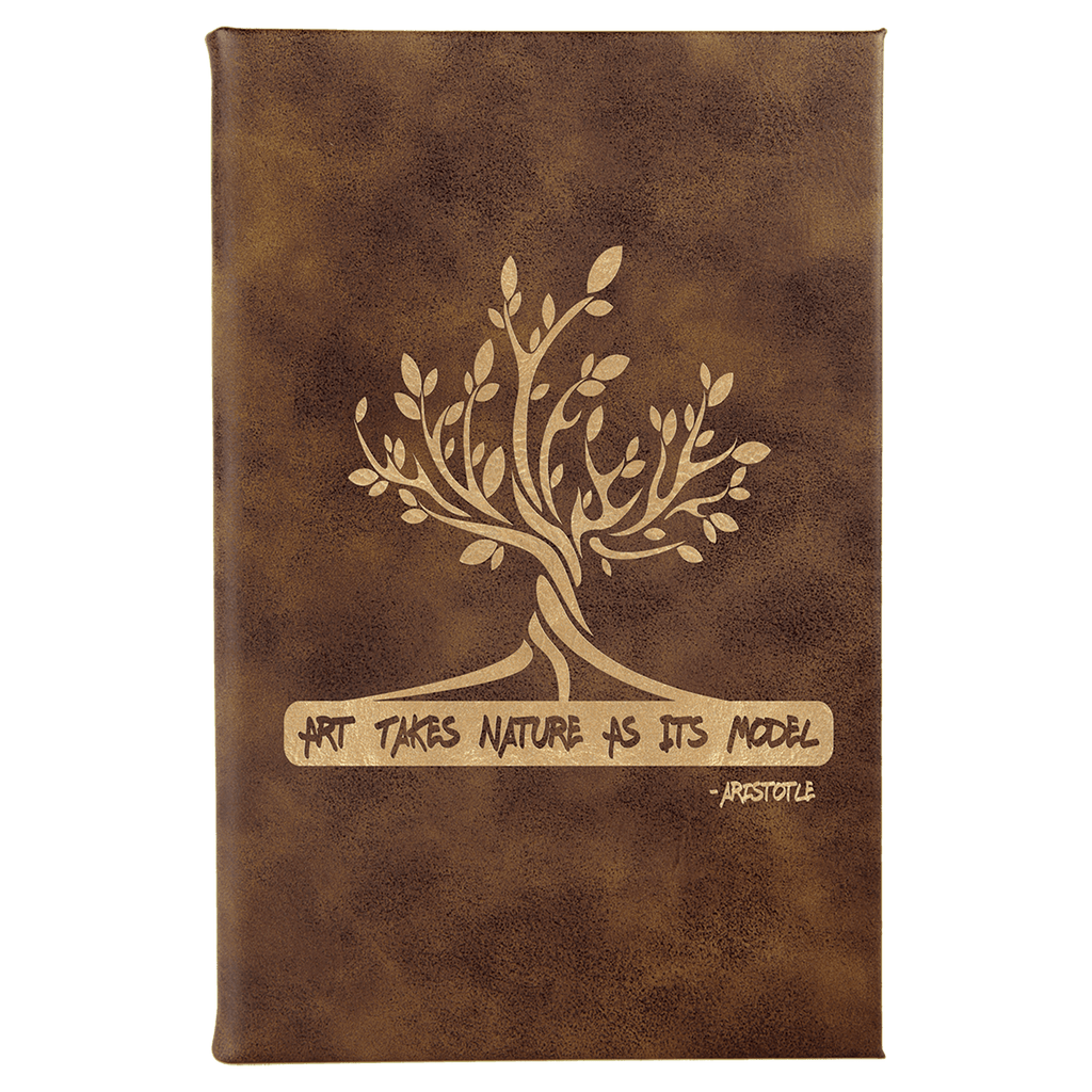 Rustic/Gold 5 1/4" x 8 1/4" Laserable Leatherette Sketch Book with Unlined Notepad