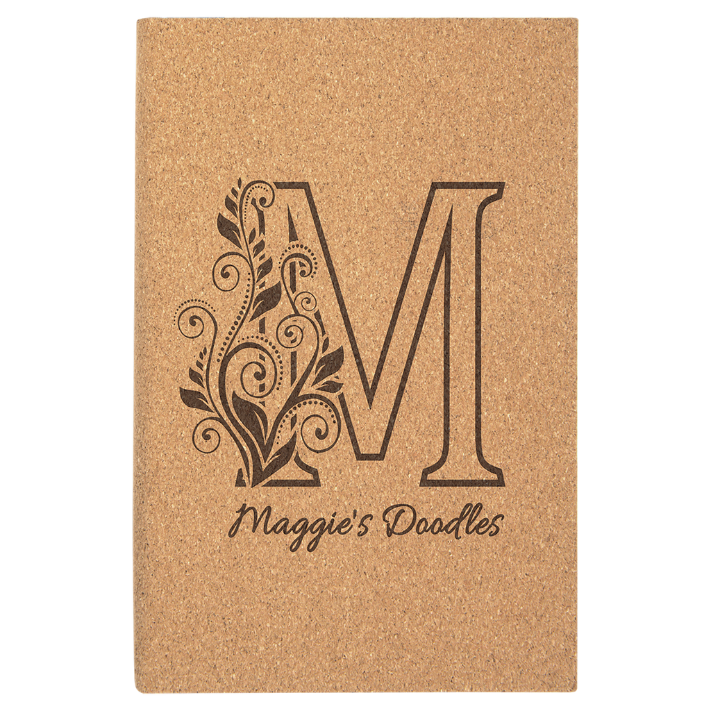 Cork 5 1/4" x 8 1/4" Laserable Leatherette Sketch Book with Unlined Notepad