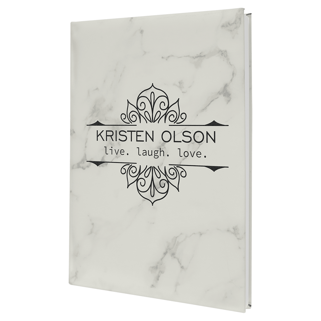 White Marble 7" x 9 3/4" Laserable Leatherette Journal with Lined Notepad