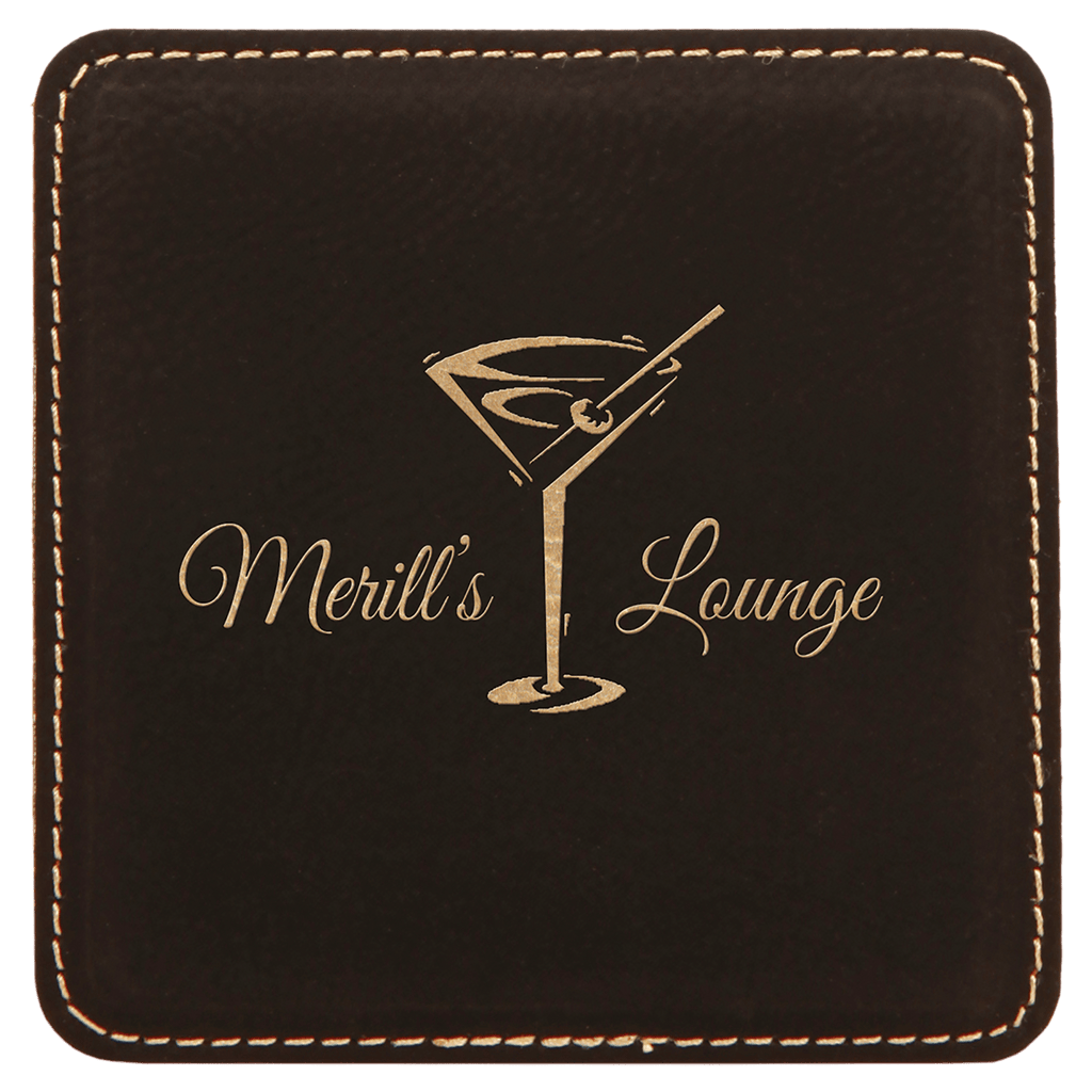 Black/Gold 2 4" x 4" Square Laserable Leatherette 6-Coaster Set