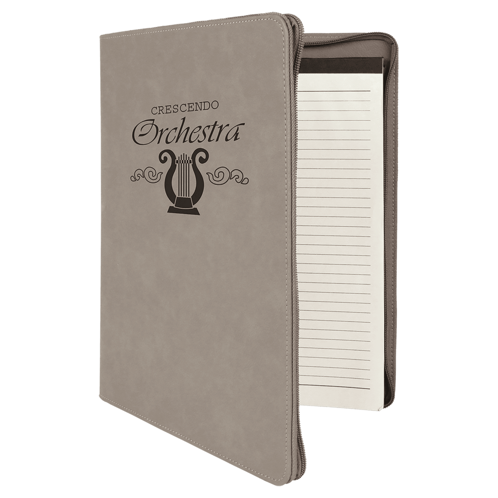 Gray 9 1/2" x 12" w/ Zipper Laserable Leatherette Portfolio with Notepad