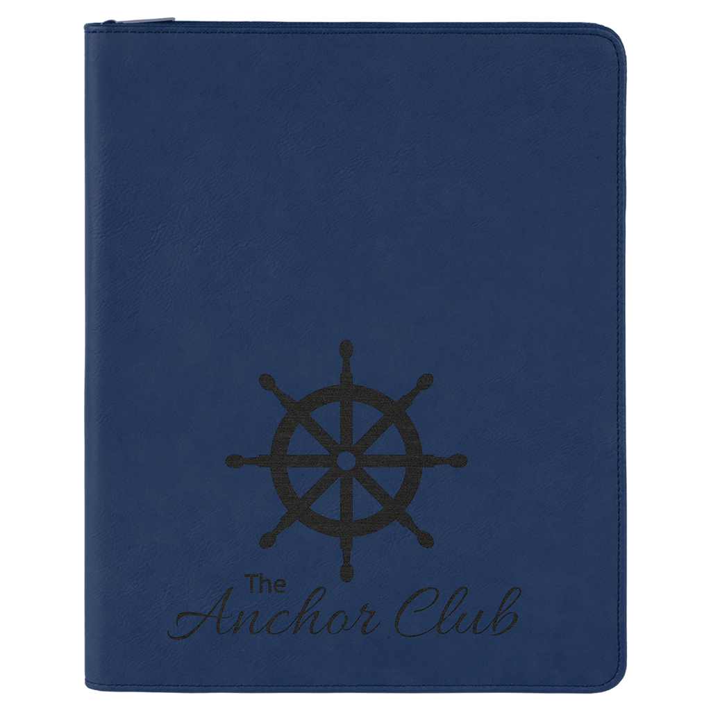Blue/Black 9 1/2" x 12" w/ Zipper Laserable Leatherette Portfolio with Notepad