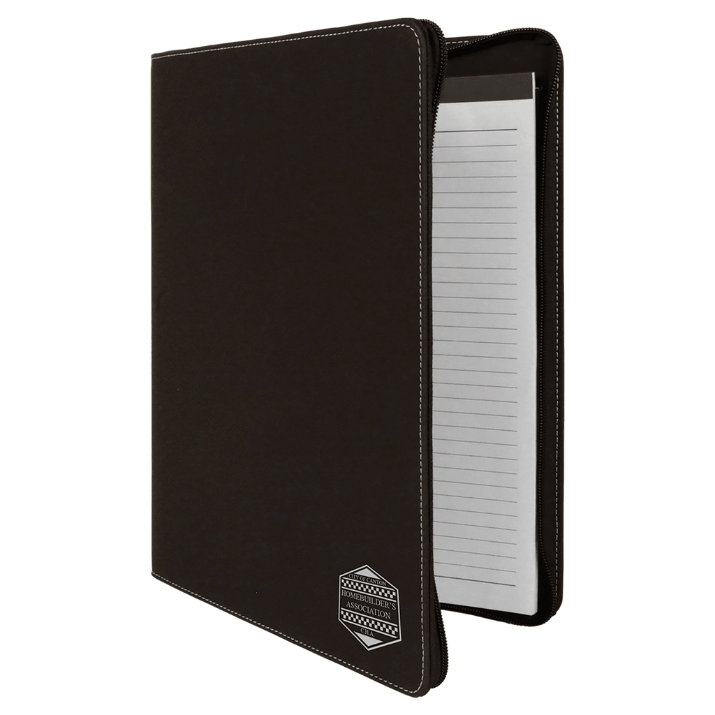 Black/Silver 9 1/2" x 12" w/ Zipper Laserable Leatherette Portfolio with Notepad