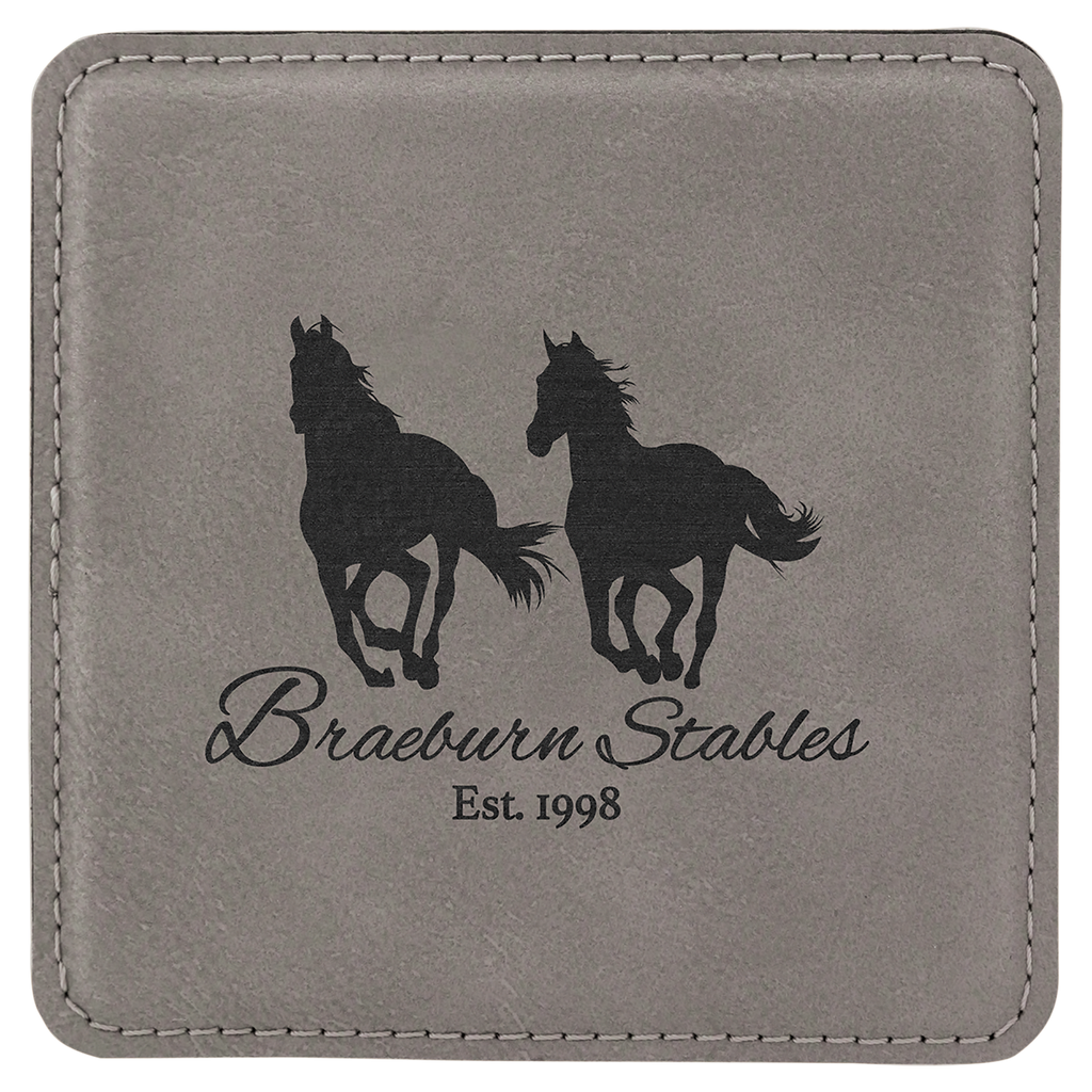 Gray 2 4" x 4" Square Laserable Leatherette 6-Coaster Set
