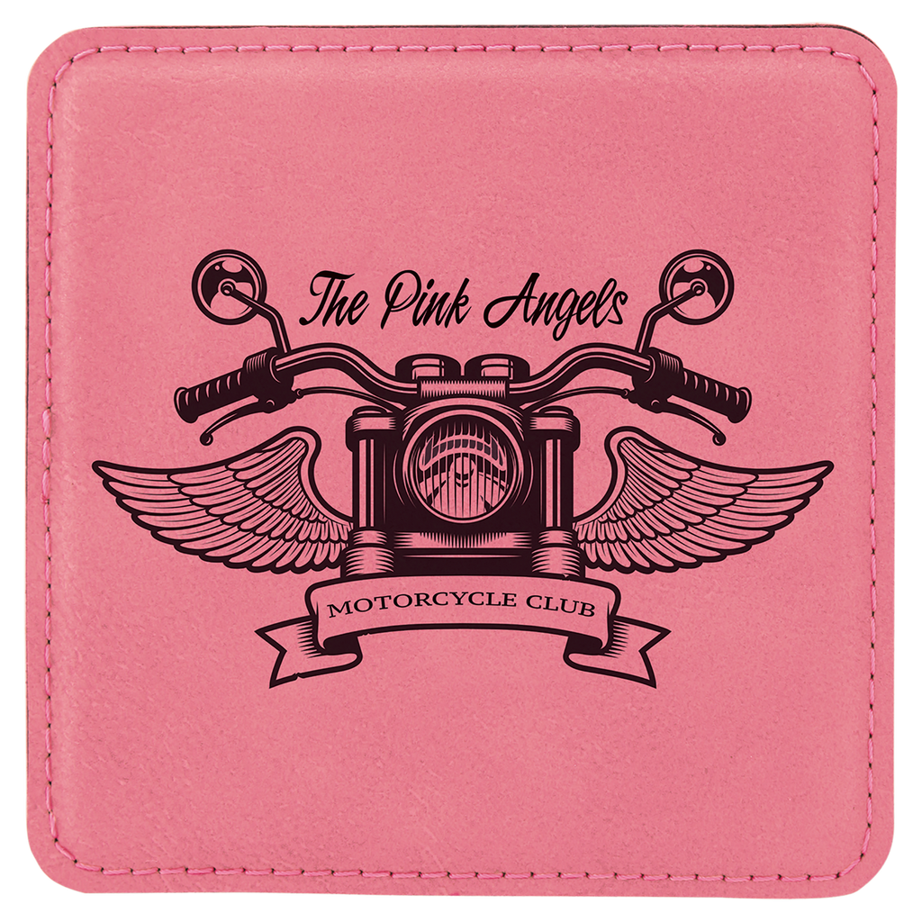 Pink 4" x 4" Square Laserable Leatherette 6-Coaster Set