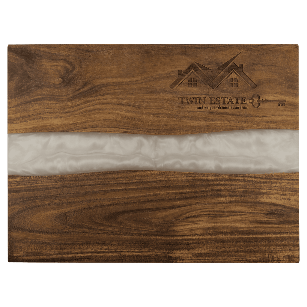 15 3/4" x 11 3/4" Acacia with White Pearl Resin Serving Board