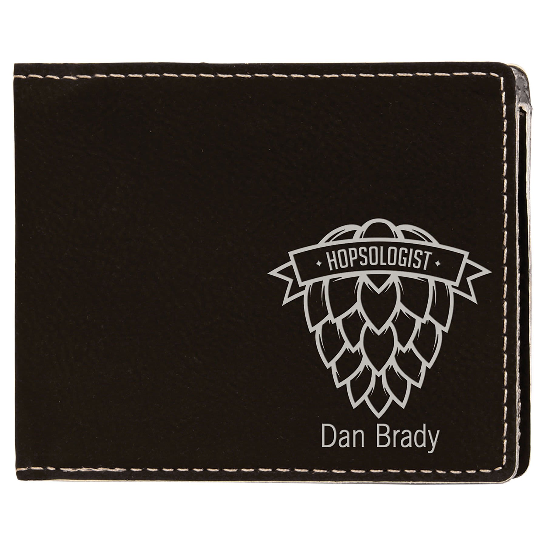 Black/Silver 4 1/2" x 3 1/2" Laserable Leatherette Bifold Wallet