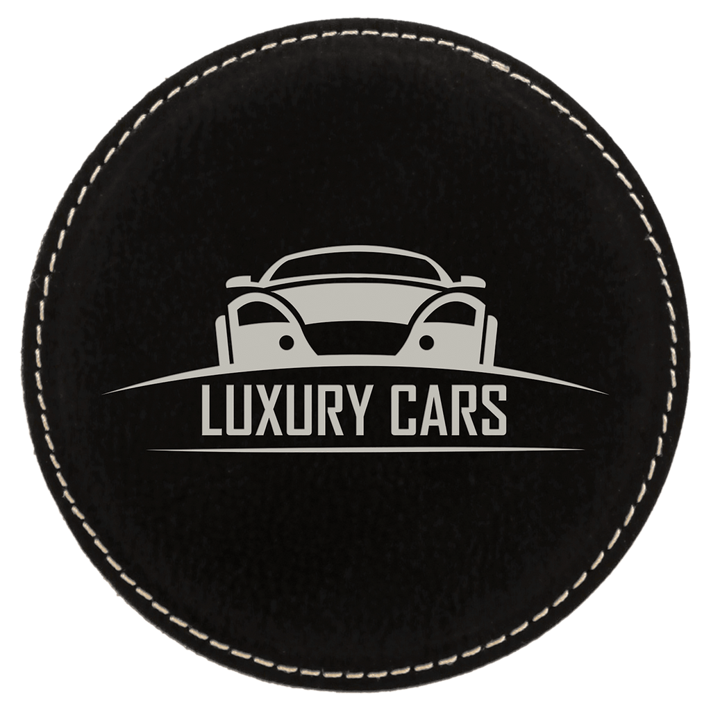 Black/Silver 2 4" Round Laserable Leatherette 6-Coaster Set