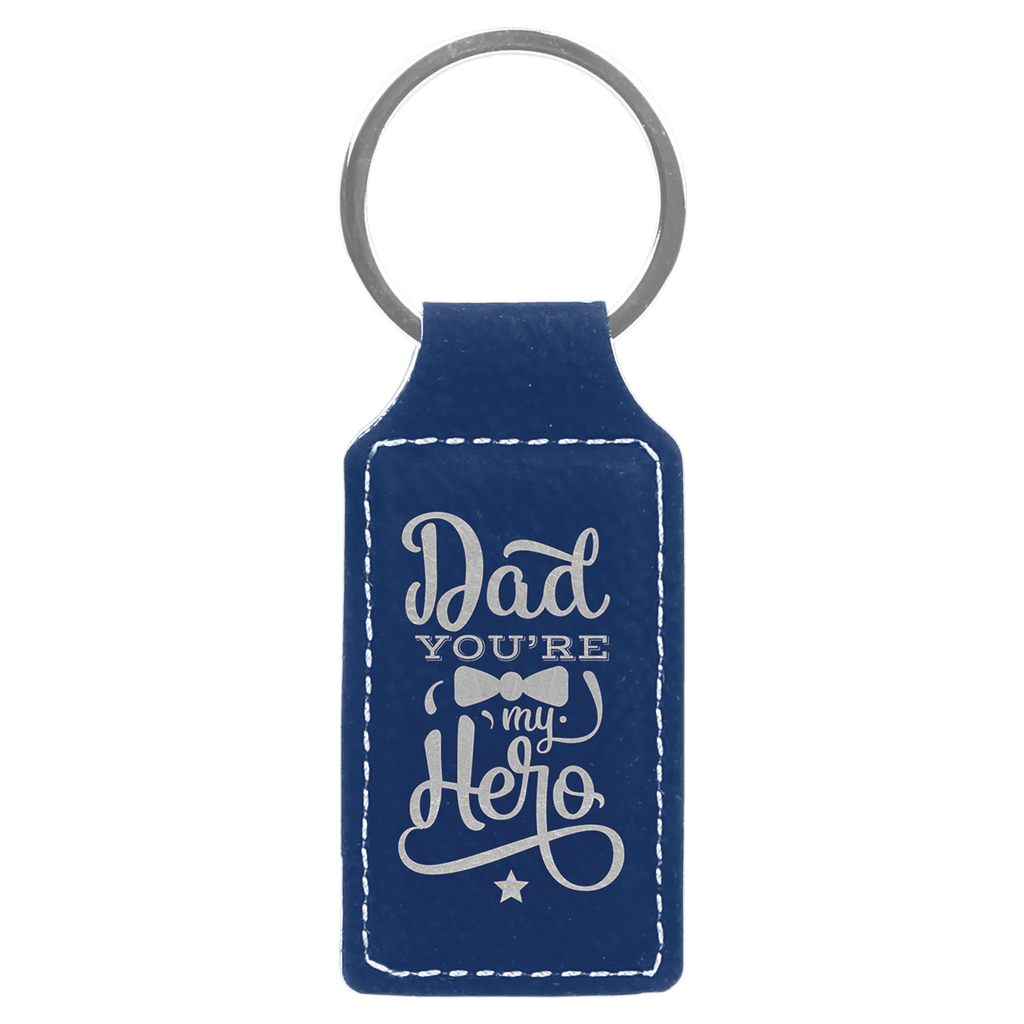 Blue/Silver 2 3/4" x 1 1/4" Laserable Leatherette Rectangle Keychain