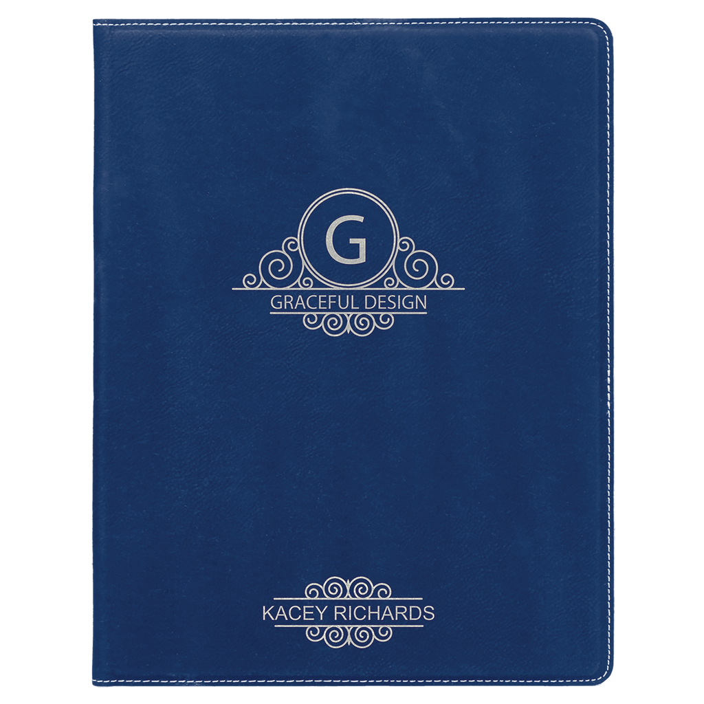 Blue/Silver 7" x 9" Laserable Leatherette Small Portfolio with Notepad