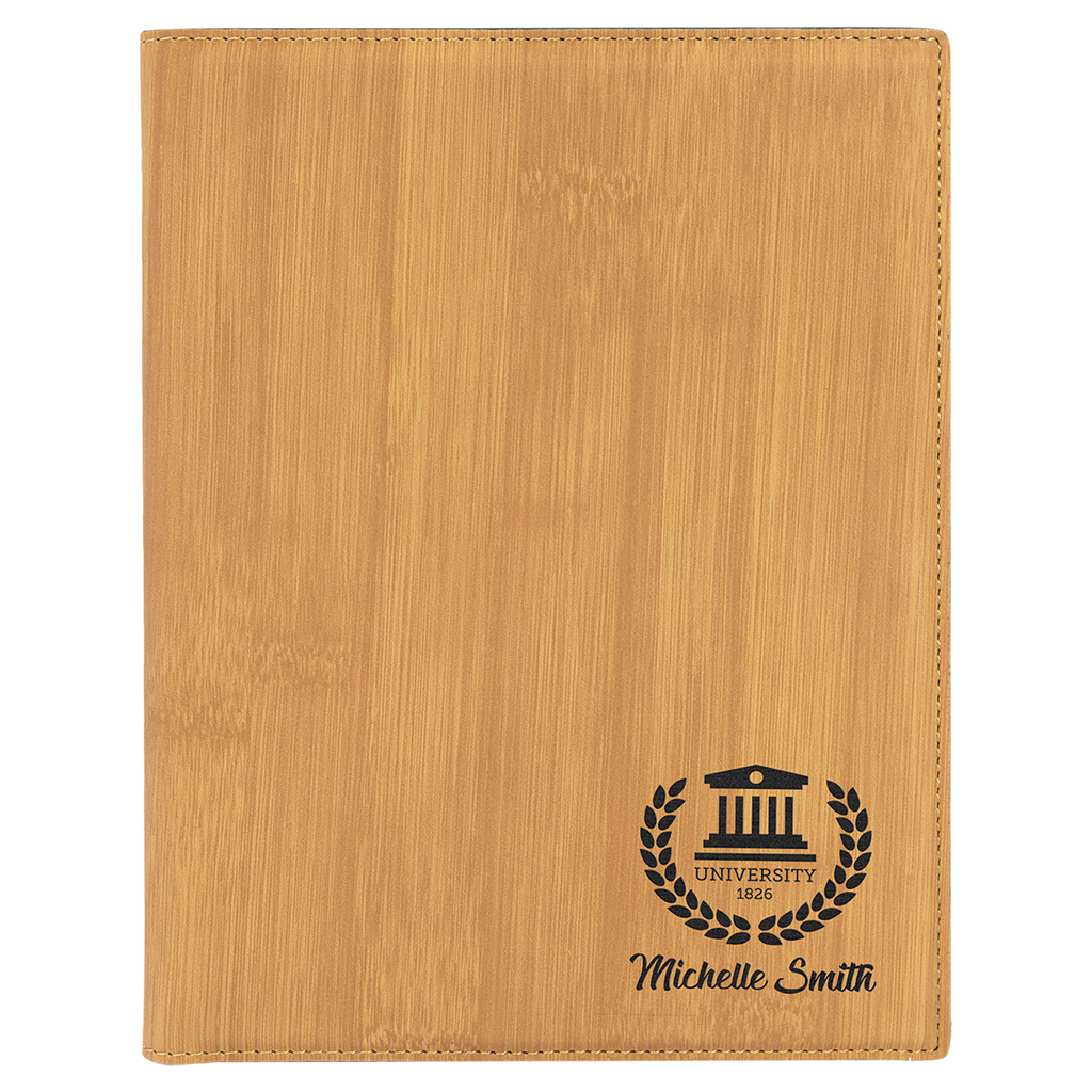 Bamboo 7" x 9" Laserable Leatherette Small Portfolio with Notepad