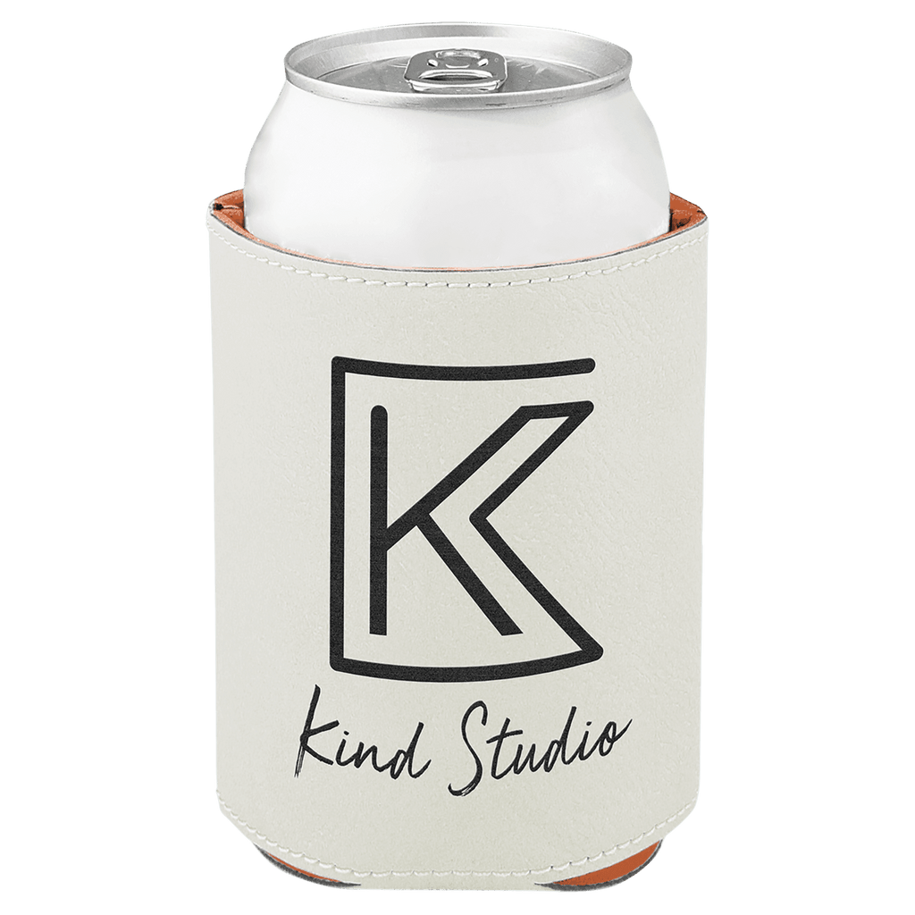 White 3 3/4" Laserable Leatherette Beverage Holder