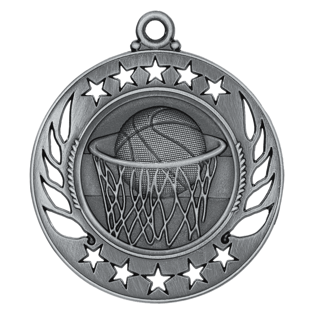Antique Silver 2 1/4" Basketball Galaxy Medal