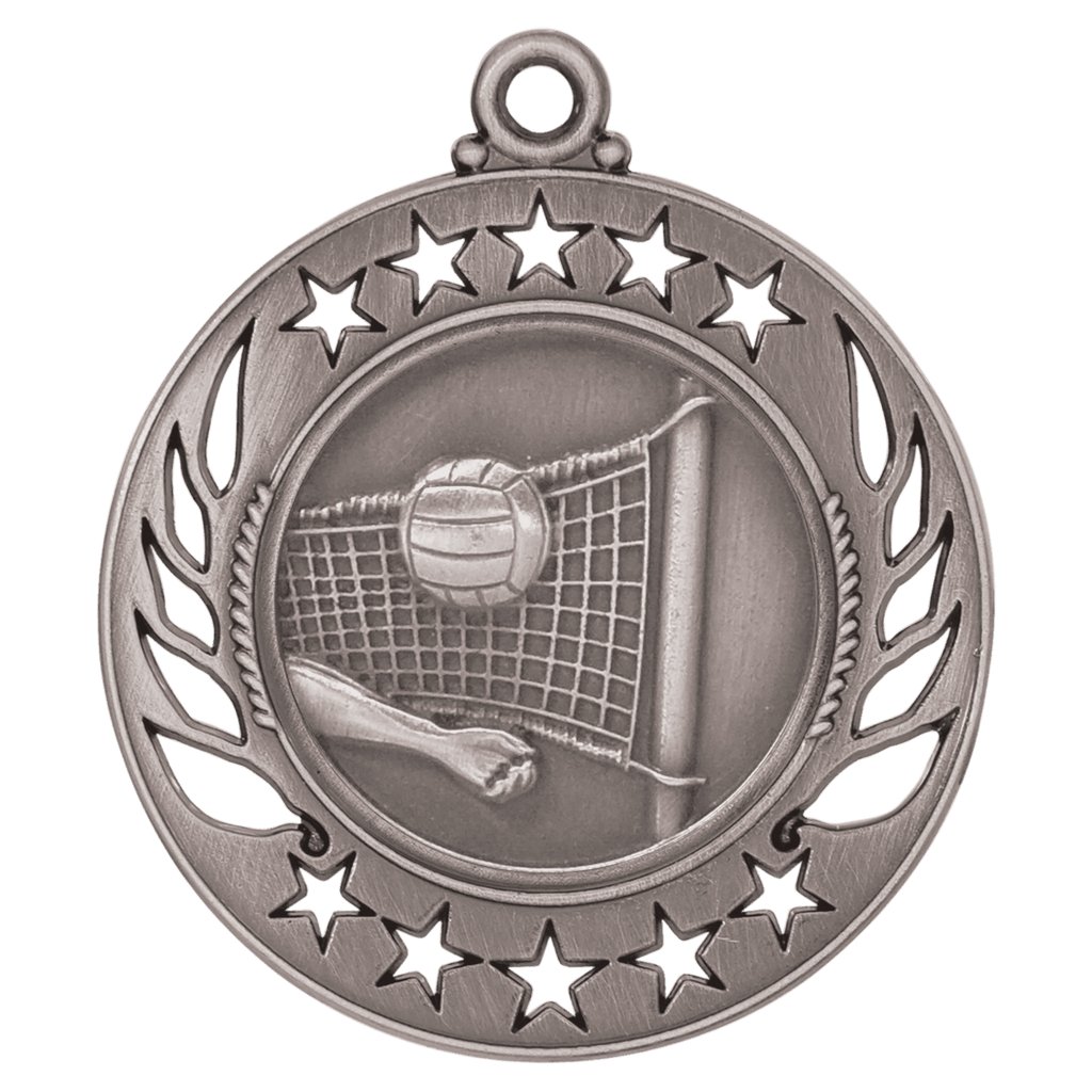Antique Silver 2 1/4" Volleyball Galaxy Medal