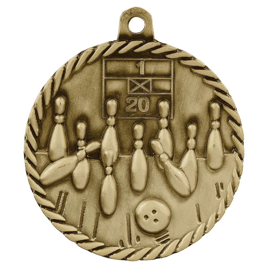 Antique Gold 2" Bowling High Relief Medal