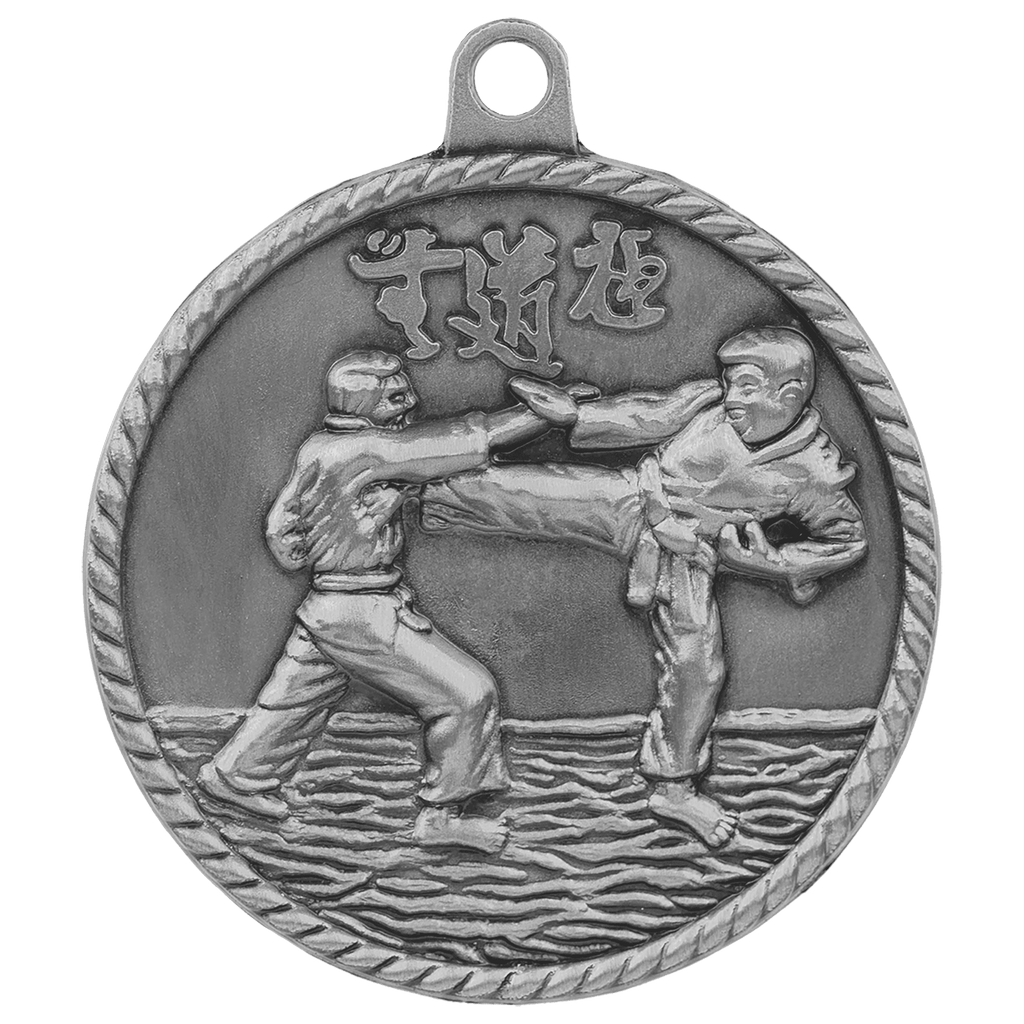 Antique Silver 2" Martial Arts High Relief Medal