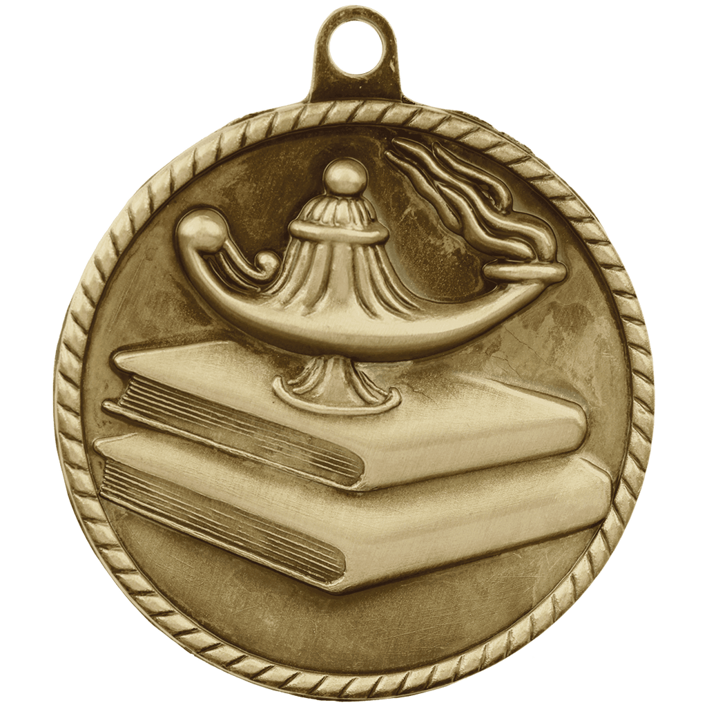 Antique Gold 2" Lamp of Knowledge High Relief Medal