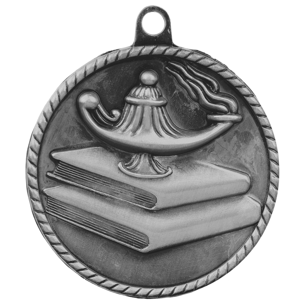 Antique Silver 2" Lamp of Knowledge High Relief Medal
