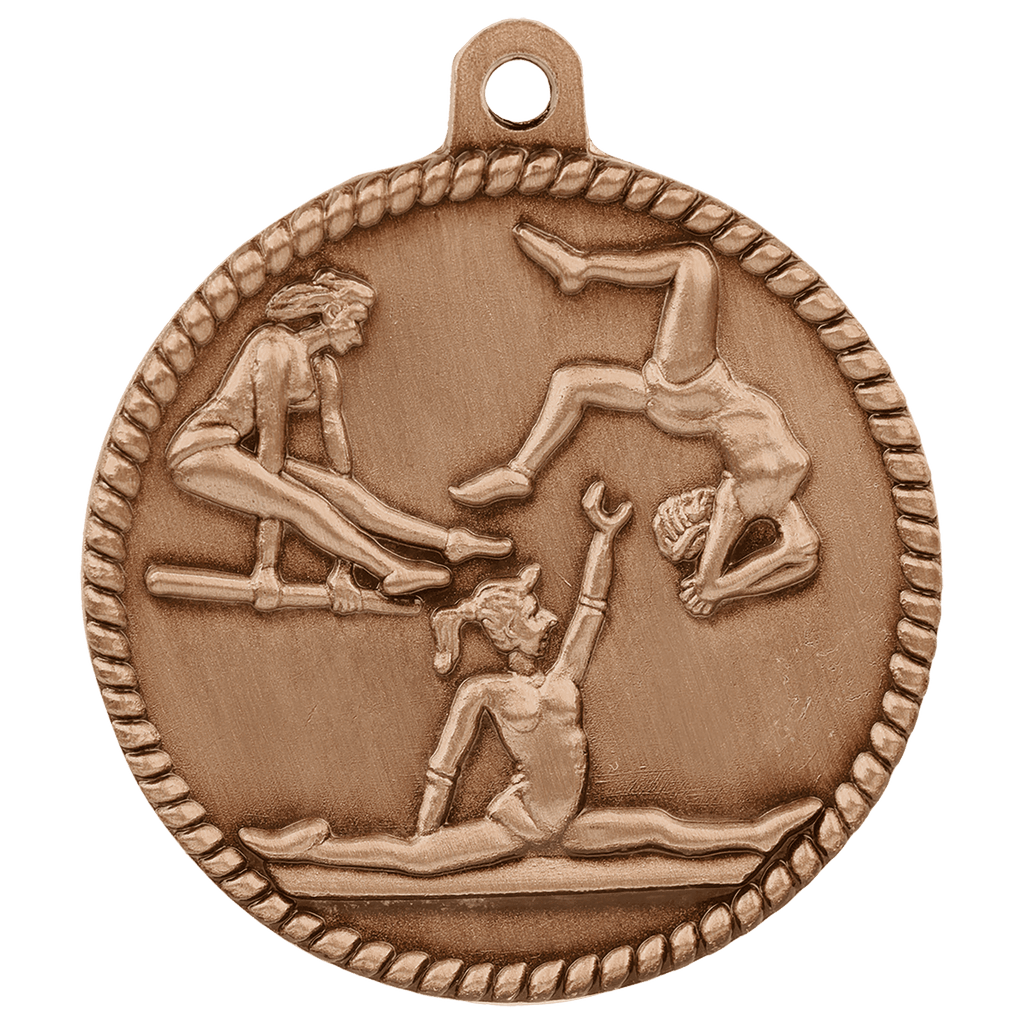 Antique Bronze 2" Female Gymnastics High Relief Medal