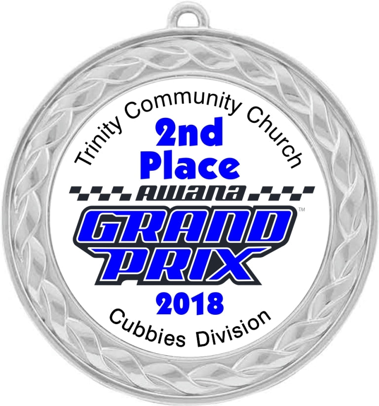  Custom Insert Medal, Silver - your graphics and text!