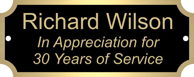 1" x 2 1/2" Black Brass Plate with Gold Border, Engraved