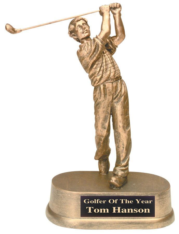 8 3/4 inch Antique Gold Male Golf Resin