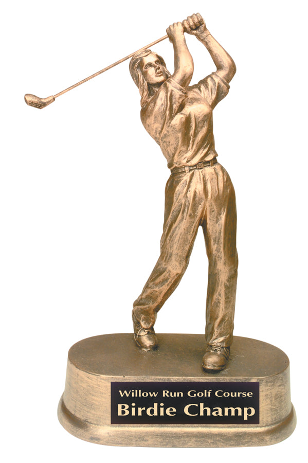 9 inch Antique Gold Female Golf Resin