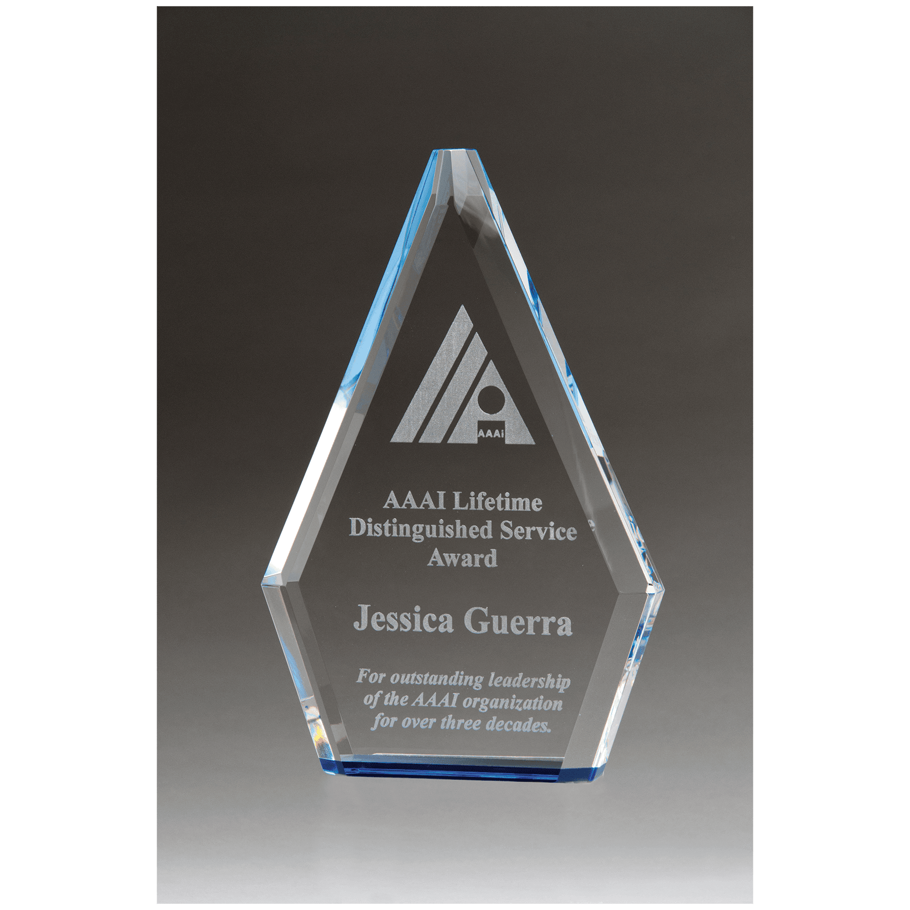 5 7/8" x 9" Flame Series Clear Crystal Award with Blue Accen               ted Bottom