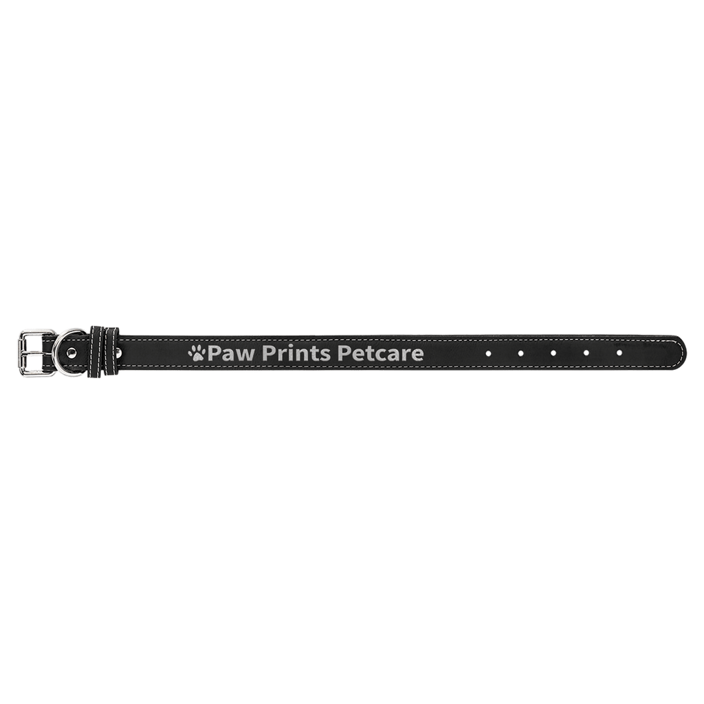 Black/Silver Medium 19" x 1" Laserable Leatherette Dog Collar